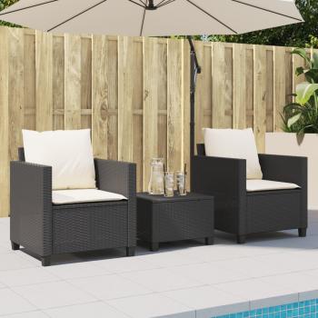 3-tlg. Bistro-Set mit Kissen Schwarz Poly Rattan