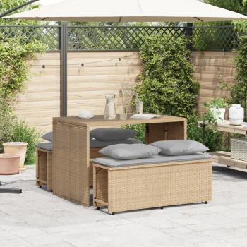 3-tlg. Garten-Essgruppe mit Kissen Beige Poly Rattan