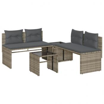 ARDEBO.de - 4-tlg. Garten-Sofagarnitur mit Kissen Grau Poly Rattan