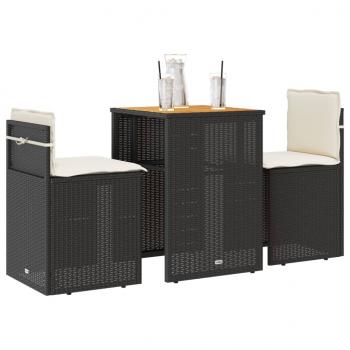 ARDEBO.de - 3-tlg. Bistro-Set mit Kissen Schwarz Poly Rattan