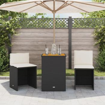 3-tlg. Bistro-Set mit Kissen Schwarz Poly Rattan