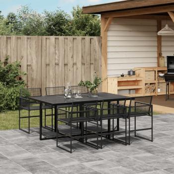 ARDEBO.de - 7-tlg. Garten-Essgruppe Schwarz Poly Rattan