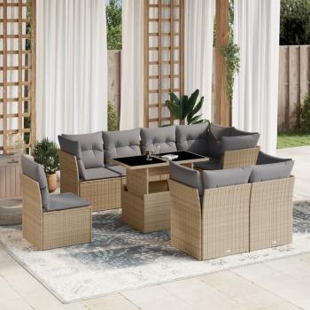 ARDEBO.de - 9-tlg. Garten-Sofagarnitur mit Kissen Beige Poly Rattan