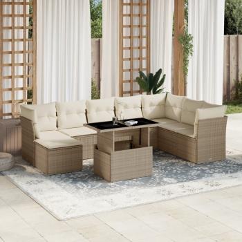 ARDEBO.de - 9-tlg. Garten-Sofagarnitur mit Kissen Beige Poly Rattan