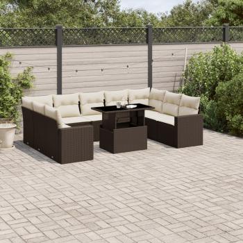 ARDEBO.de - 10-tlg. Garten-Sofagarnitur mit Kissen Braun Poly Rattan