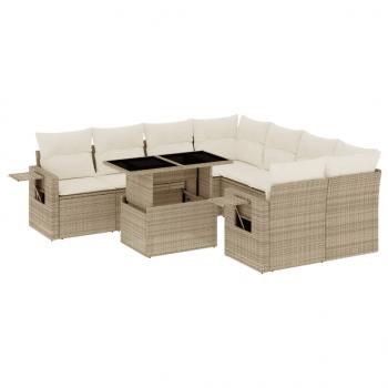 9-tlg. Garten-Sofagarnitur mit Kissen Beige Poly Rattan