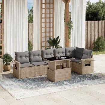 ARDEBO.de - 7-tlg. Garten-Sofagarnitur mit Kissen Beige Poly Rattan