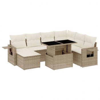 8-tlg. Garten-Sofagarnitur mit Kissen Beige Poly Rattan