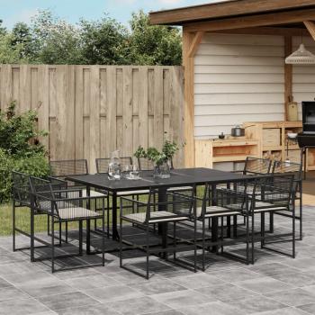 ARDEBO.de - 11-tlg. Garten-Essgruppe mit Kissen Schwarz Poly Rattan