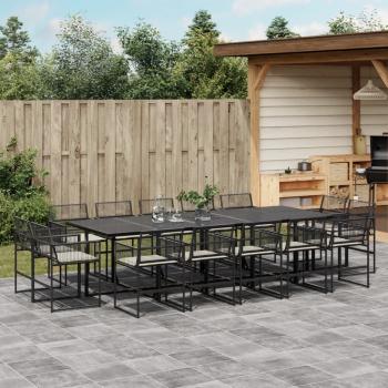 ARDEBO.de - 15-tlg. Garten-Essgruppe mit Kissen Schwarz Poly Rattan