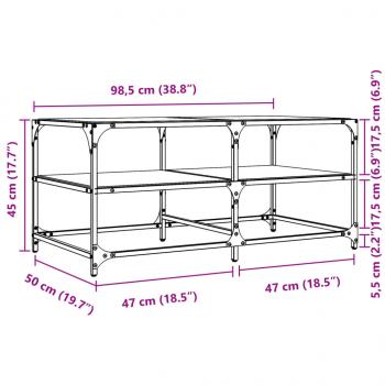 Couchtisch mit Glasplatte Schwarz 98,5x50x45 cm Stahl