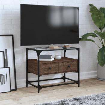 ARDEBO.de - TV-Schrank mit Glasplatte Braun Eiche 60x35x51 cm Holzwerkstoff