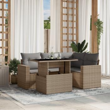 ARDEBO.de - 5-tlg. Garten-Sofagarnitur mit Kissen Beige Poly Rattan