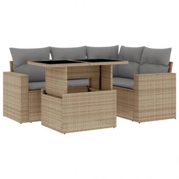 5-tlg. Garten-Sofagarnitur mit Kissen Beige Poly Rattan