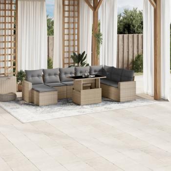 ARDEBO.de - 9-tlg. Garten-Sofagarnitur mit Kissen Beige Poly Rattan