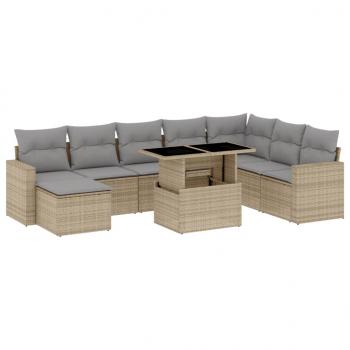 9-tlg. Garten-Sofagarnitur mit Kissen Beige Poly Rattan