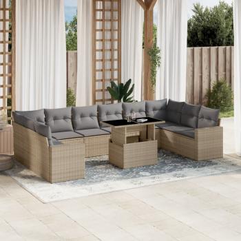 ARDEBO.de - 11-tlg. Garten-Sofagarnitur mit Kissen Beige Poly Rattan