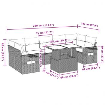 8-tlg. Garten-Sofagarnitur mit Kissen Beige Poly Rattan