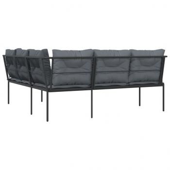 Gartensofa in L-Form mit Kissen Schwarz Stahl und Textilene