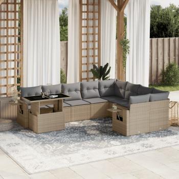 ARDEBO.de - 10-tlg. Garten-Sofagarnitur mit Kissen Beige Poly Rattan