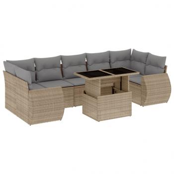 8-tlg. Garten-Sofagarnitur mit Kissen Beige Poly Rattan