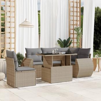 ARDEBO.de - 6-tlg. Garten-Sofagarnitur mit Kissen Beige Poly Rattan