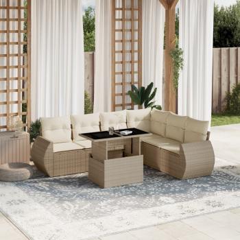 ARDEBO.de - 7-tlg. Garten-Sofagarnitur mit Kissen Beige Poly Rattan