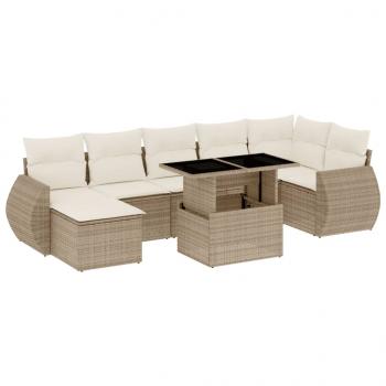 8-tlg. Garten-Sofagarnitur mit Kissen Beige Poly Rattan