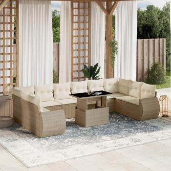 ARDEBO.de - 11-tlg. Garten-Sofagarnitur mit Kissen Beige Poly Rattan