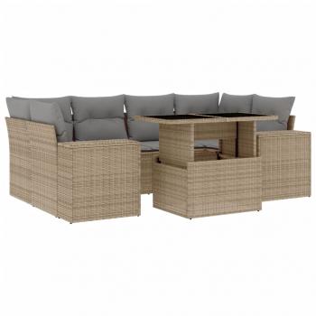 7-tlg. Garten-Sofagarnitur mit Kissen Beige Poly Rattan