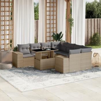 ARDEBO.de - 9-tlg. Garten-Sofagarnitur mit Kissen Beige Poly Rattan