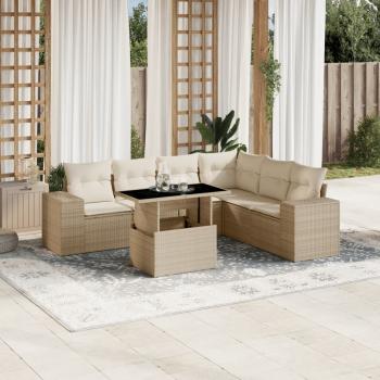 ARDEBO.de - 7-tlg. Garten-Sofagarnitur mit Kissen Beige Poly Rattan