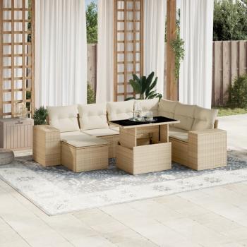 ARDEBO.de - 8-tlg. Garten-Sofagarnitur mit Kissen Beige Poly Rattan