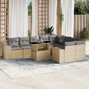 ARDEBO.de - 10-tlg. Garten-Sofagarnitur mit Kissen Beige Poly Rattan