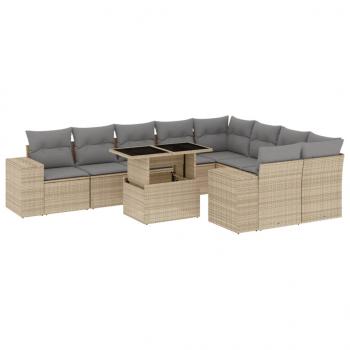 10-tlg. Garten-Sofagarnitur mit Kissen Beige Poly Rattan