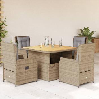 ARDEBO.de - 5-tlg. Garten-Essgruppe mit Kissen Beige Poly Rattan