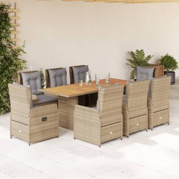 ARDEBO.de - 9-tlg. Garten-Essgruppe mit Kissen Beige Poly Rattan