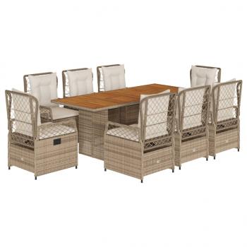 9-tlg. Garten-Essgruppe mit Kissen Beige Poly Rattan