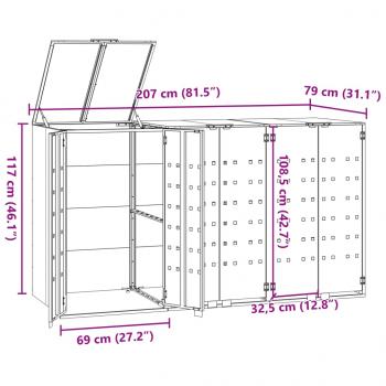 Mülltonnenbox für 3 Tonnen Grau 207x79x117 cm Stahl