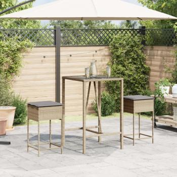 Garten-Barhocker mit Kissen 2 Stk. Beige Poly Rattan