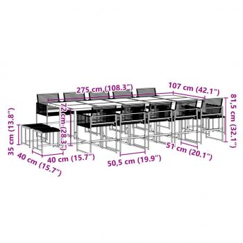 15-tlg. Garten-Essgruppe Schwarz Poly Rattan