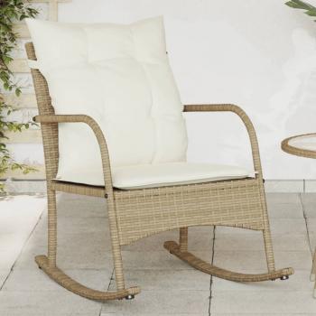 ARDEBO.de - Garten-Schaukelstuhl mit Kissen Beige Poly Rattan