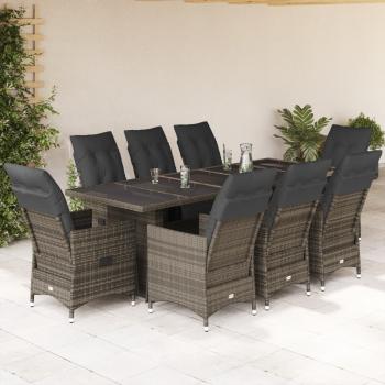 ARDEBO.de - 9-tlg. Garten-Bistro-Set mit Kissen Grau Poly Rattan