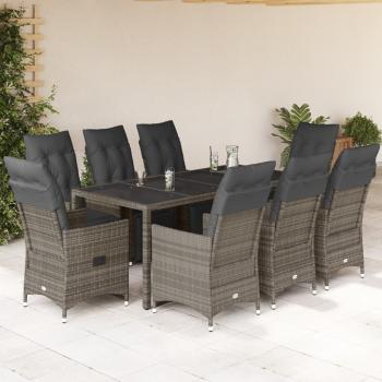 ARDEBO.de - 9-tlg. Garten-Bistro-Set mit Kissen Grau Poly Rattan