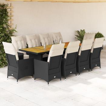 ARDEBO.de - 11-tlg. Garten-Bistro-Set mit Kissen Schwarz Poly Rattan