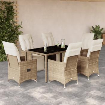 ARDEBO.de - 7-tlg. Garten-Bistro-Set mit Kissen Beige Poly Rattan