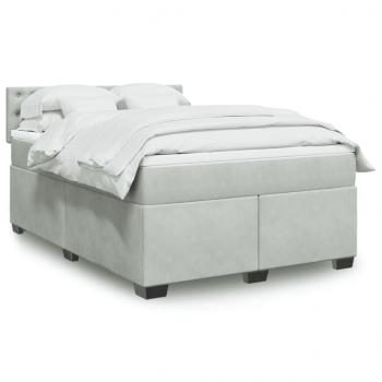 ARDEBO.de - Boxspringbett mit Matratze Hellgrau 140x190 cm Samt