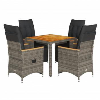 5-tlg. Garten-Bistro-Set mit Kissen Grau Poly Rattan