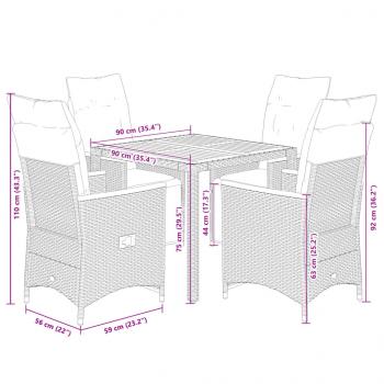 5-tlg. Garten-Bistro-Set mit Kissen Grau Poly Rattan