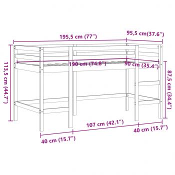 Kinderhochbett mit Leiter Wachsbraun 90x190cm Massivholz Kiefer